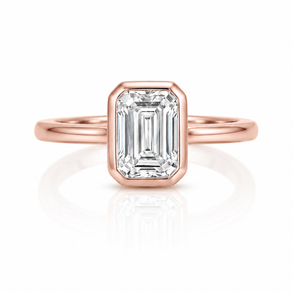 Venturant 1.00-6.00 Carat T.W. IGI certified Emerald-cut Lab Grown Diamond (D/VS+) 14K Gold Bezel Set Ring