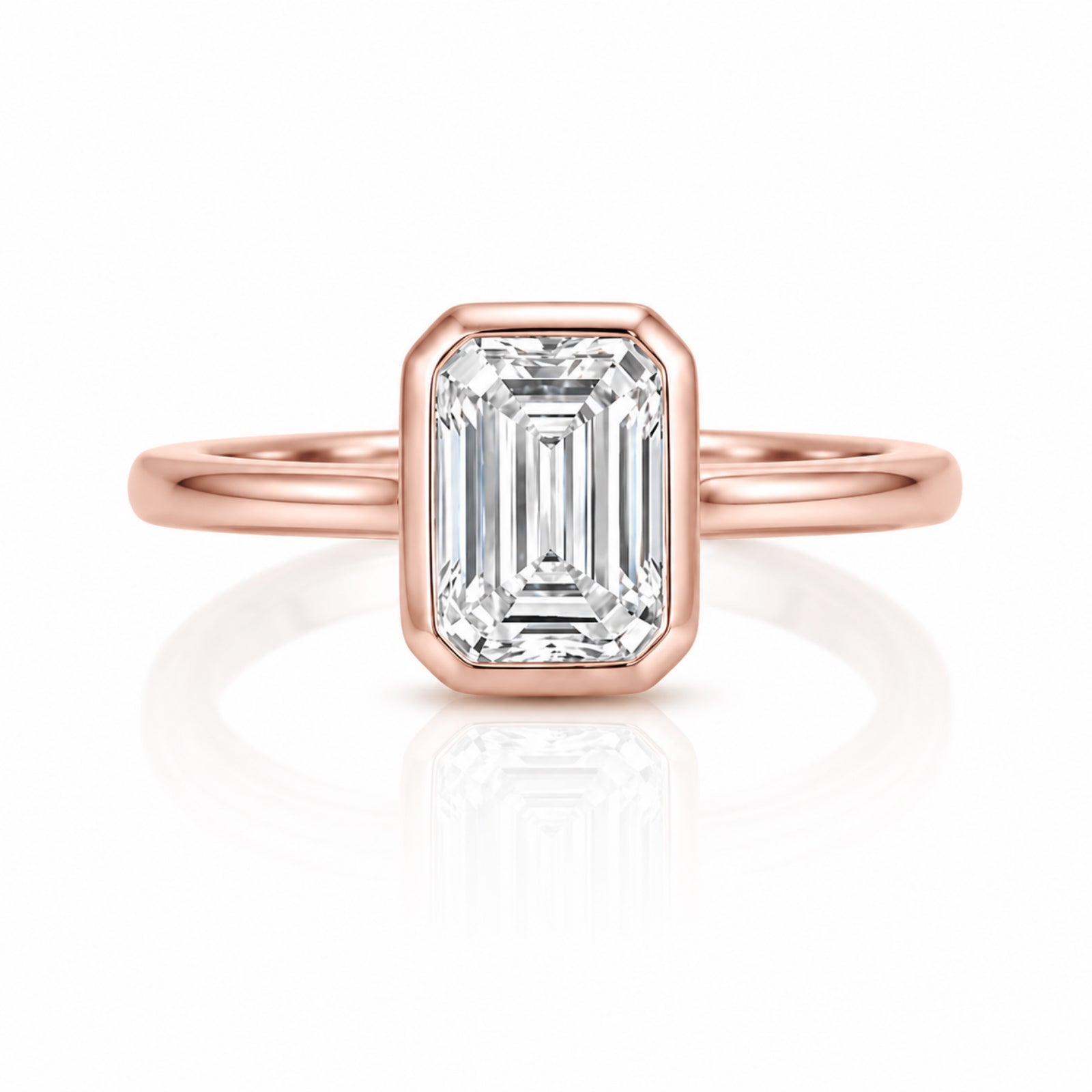 Venturant 1.00-6.00 Carat T.W. IGI certified Emerald-cut Lab Grown Diamond (D/VS+) 14K Gold Bezel Set Ring