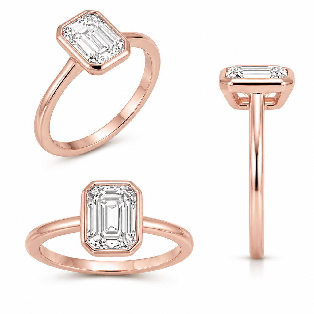 Venturant 1.00-6.00 Carat T.W. IGI certified Emerald-cut Lab Grown Diamond (D/VS+) 14K Gold Bezel Set Ring