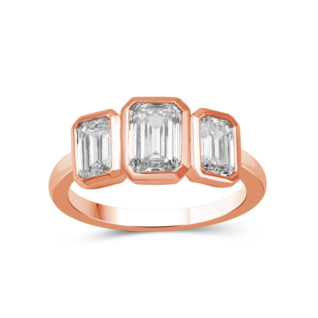 Venturant 2.50 Carat T.W. Emerald-cut Lab Grown Diamond (F/VS+) 14K Gold Bezel Set 3 Stone Ring