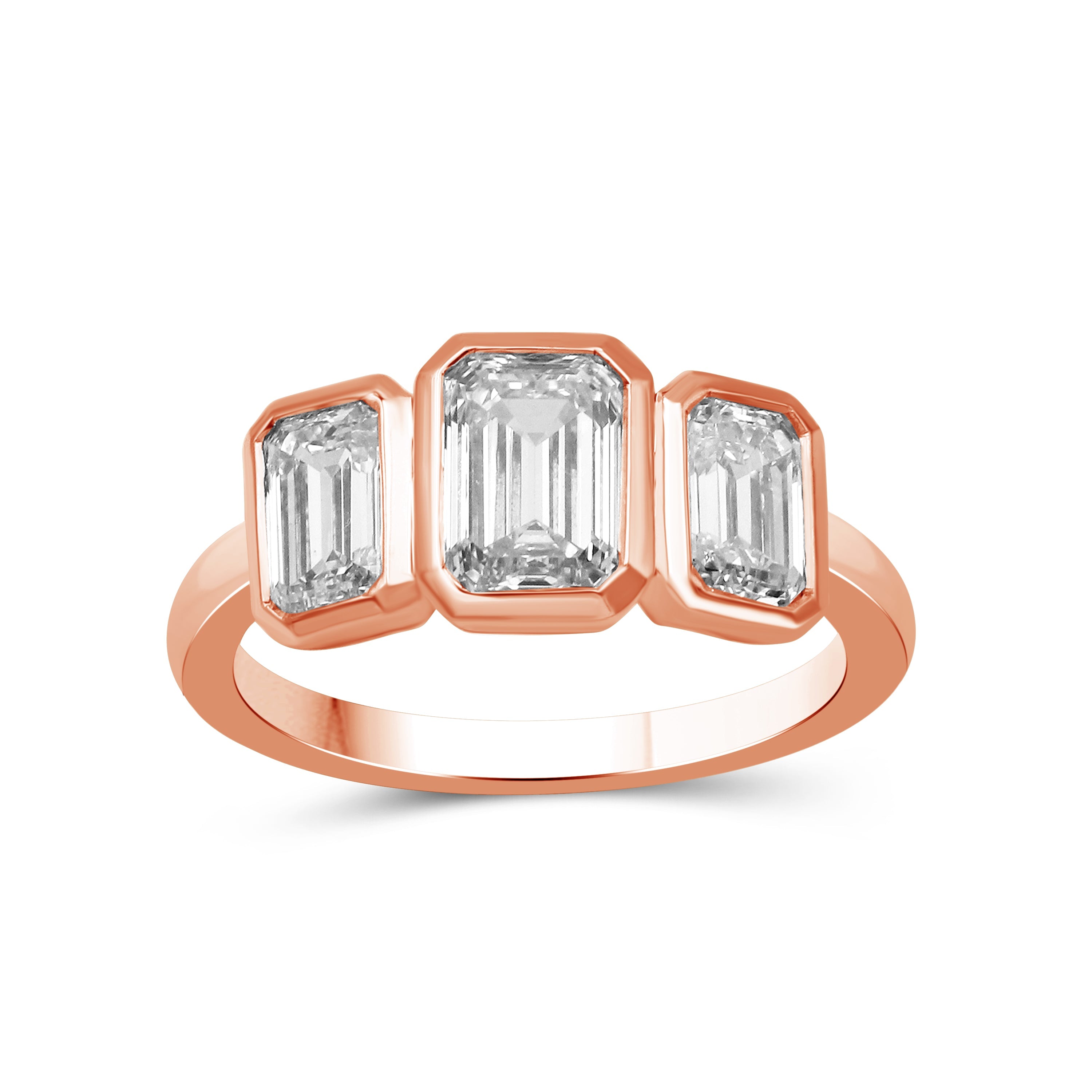 Venturant 2.50 Carat T.W. Emerald-cut Lab Grown Diamond (F/VS+) 14K Gold Bezel Set 3 Stone Ring