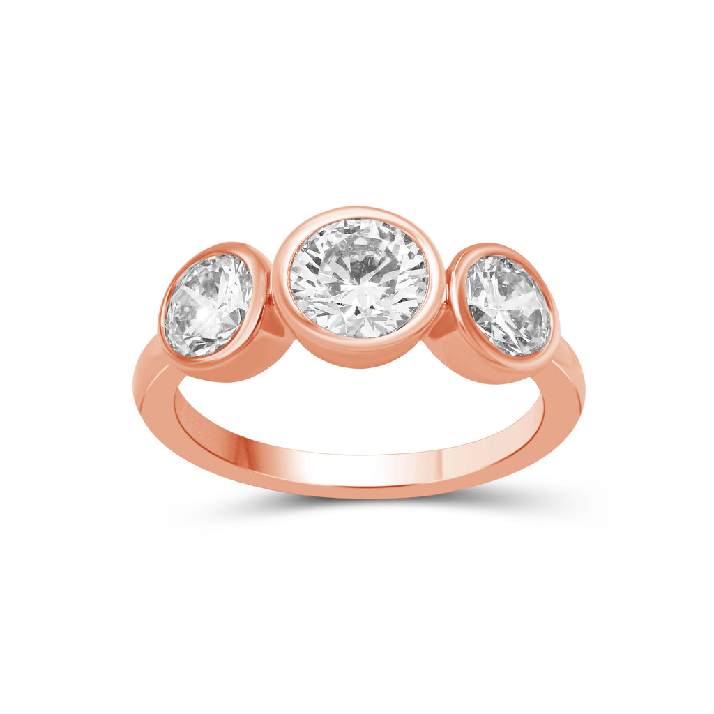 Venturant 2.50 Carat T.W. Round-cut Lab Grown Diamond (F/VS+) 14K Gold Bezel Set 3 Stone Ring