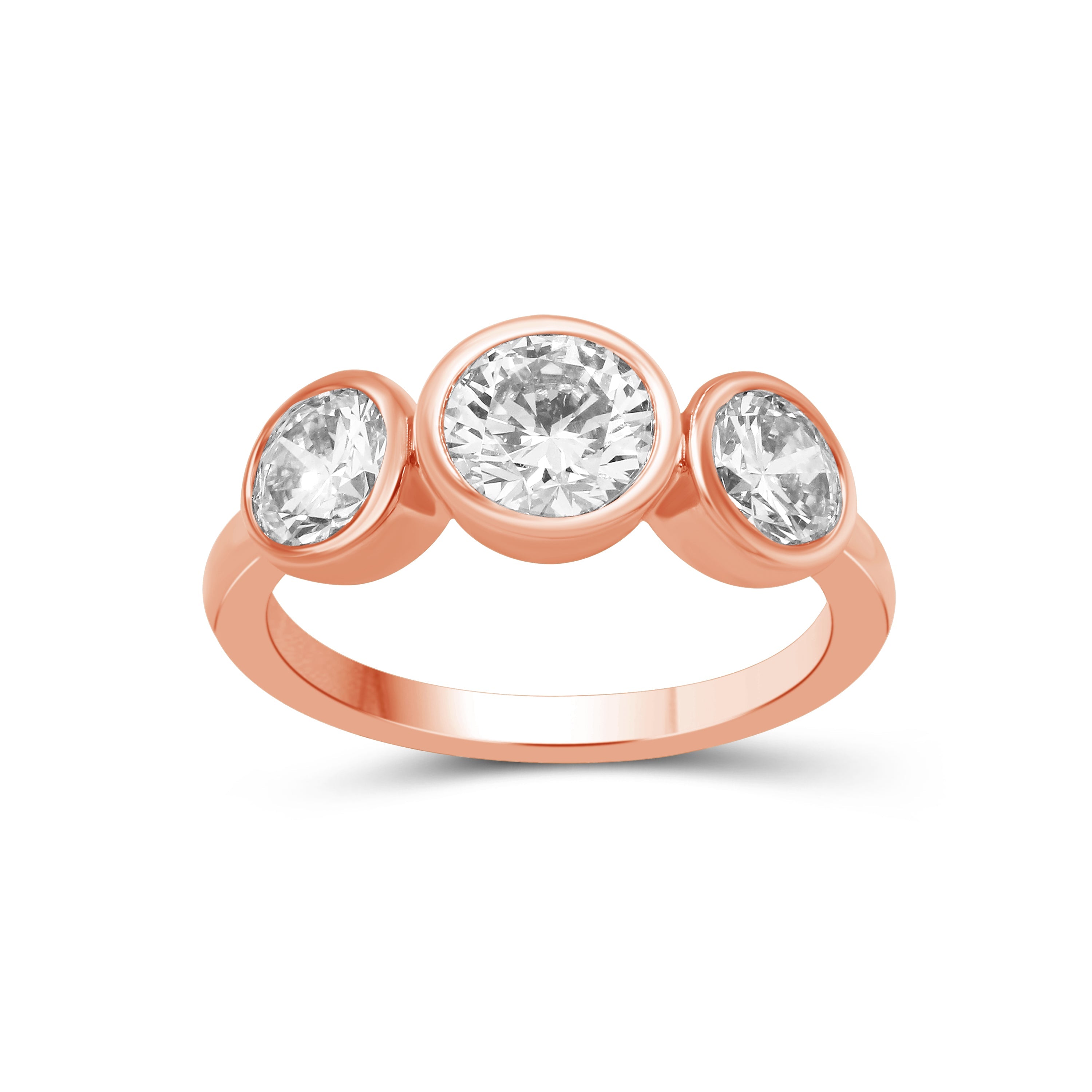 Venturant 2.50 Carat T.W. Round-cut Lab Grown Diamond (F/VS+) 14K Gold Bezel Set 3 Stone Ring