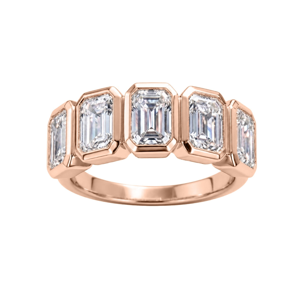 Venturant 3.00 Carat T.W. Emerald-cut Lab Grown Diamond (F/VS+) 14K Gold Bezel Set 5 Stone Band Ring