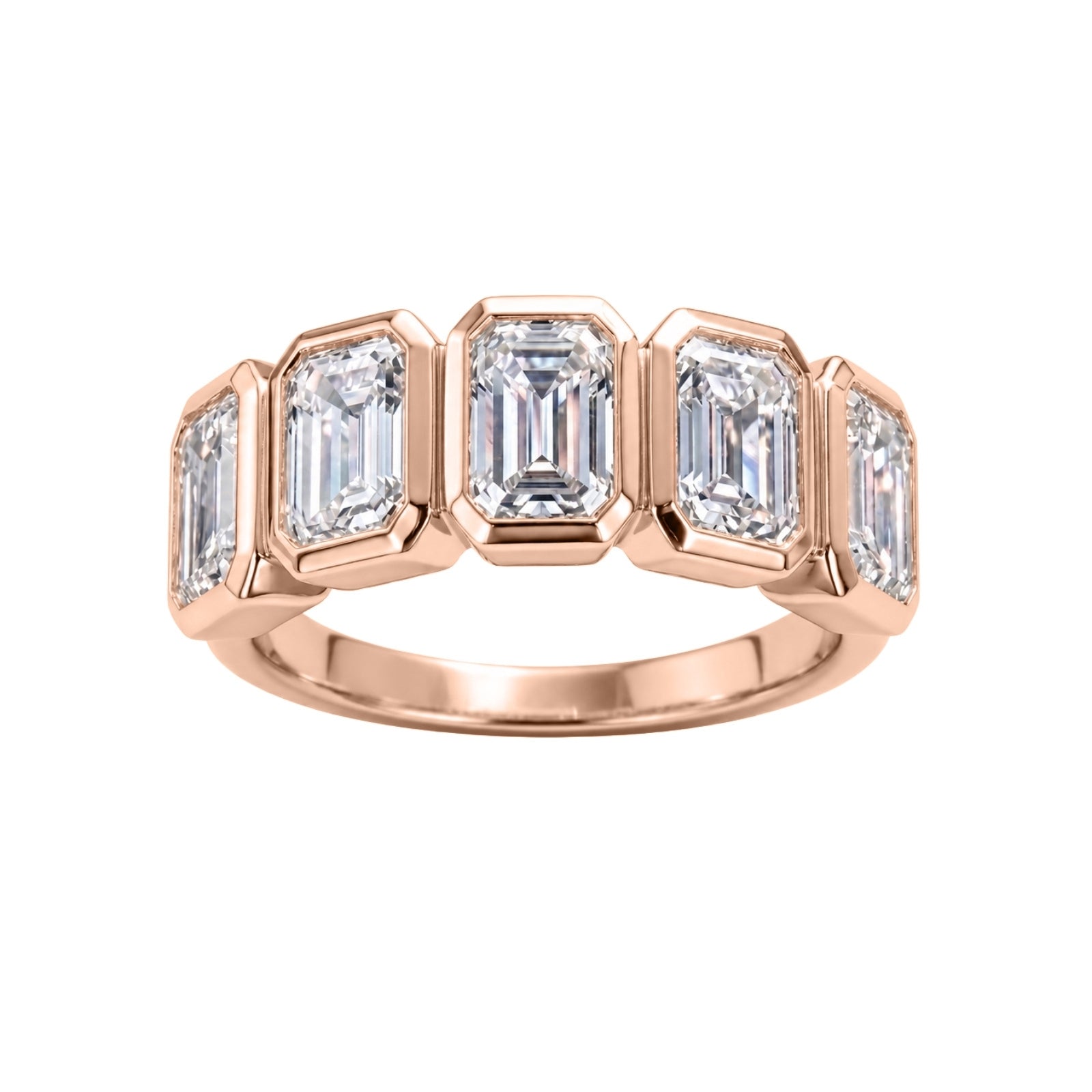 Venturant 3.00 Carat T.W. Emerald-cut Lab Grown Diamond (F/VS+) 14K Gold Bezel Set 5 Stone Band Ring