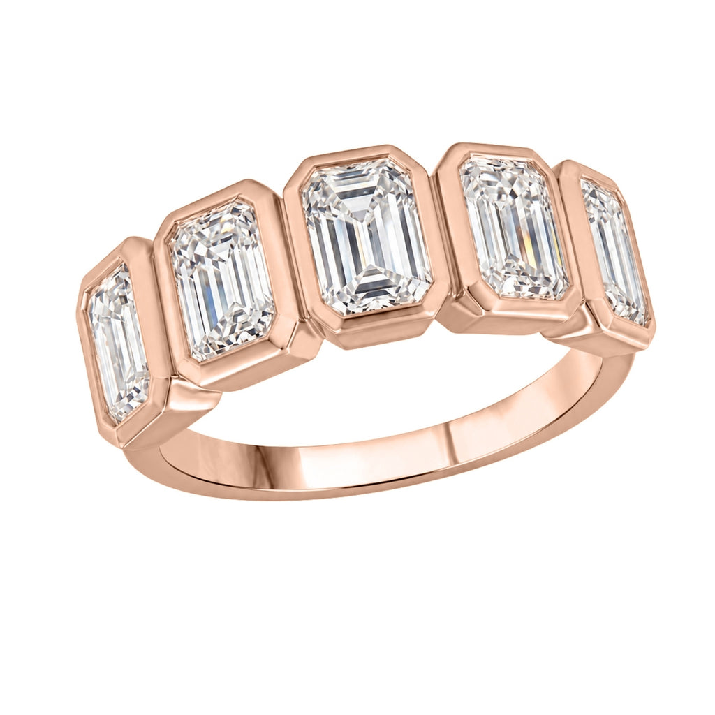 Venturant 3.00 Carat T.W. Emerald-cut Lab Grown Diamond (F/VS+) 14K Gold Bezel Set 5 Stone Band Ring