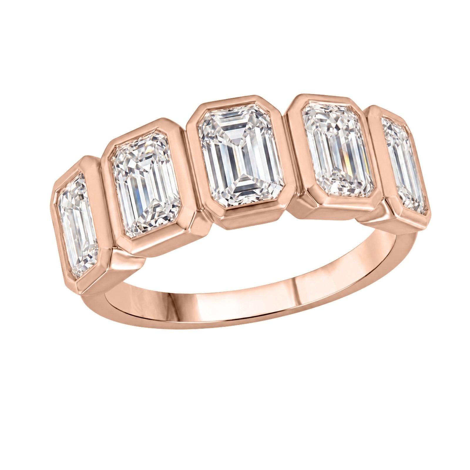 Venturant 3.00 Carat T.W. Emerald-cut Lab Grown Diamond (F/VS+) 14K Gold Bezel Set 5 Stone Band Ring
