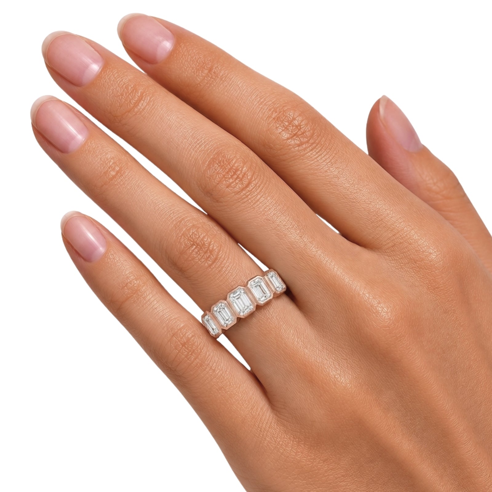 Venturant 3.00 Carat T.W. Emerald-cut Lab Grown Diamond (F/VS+) 14K Gold Bezel Set 5 Stone Band Ring