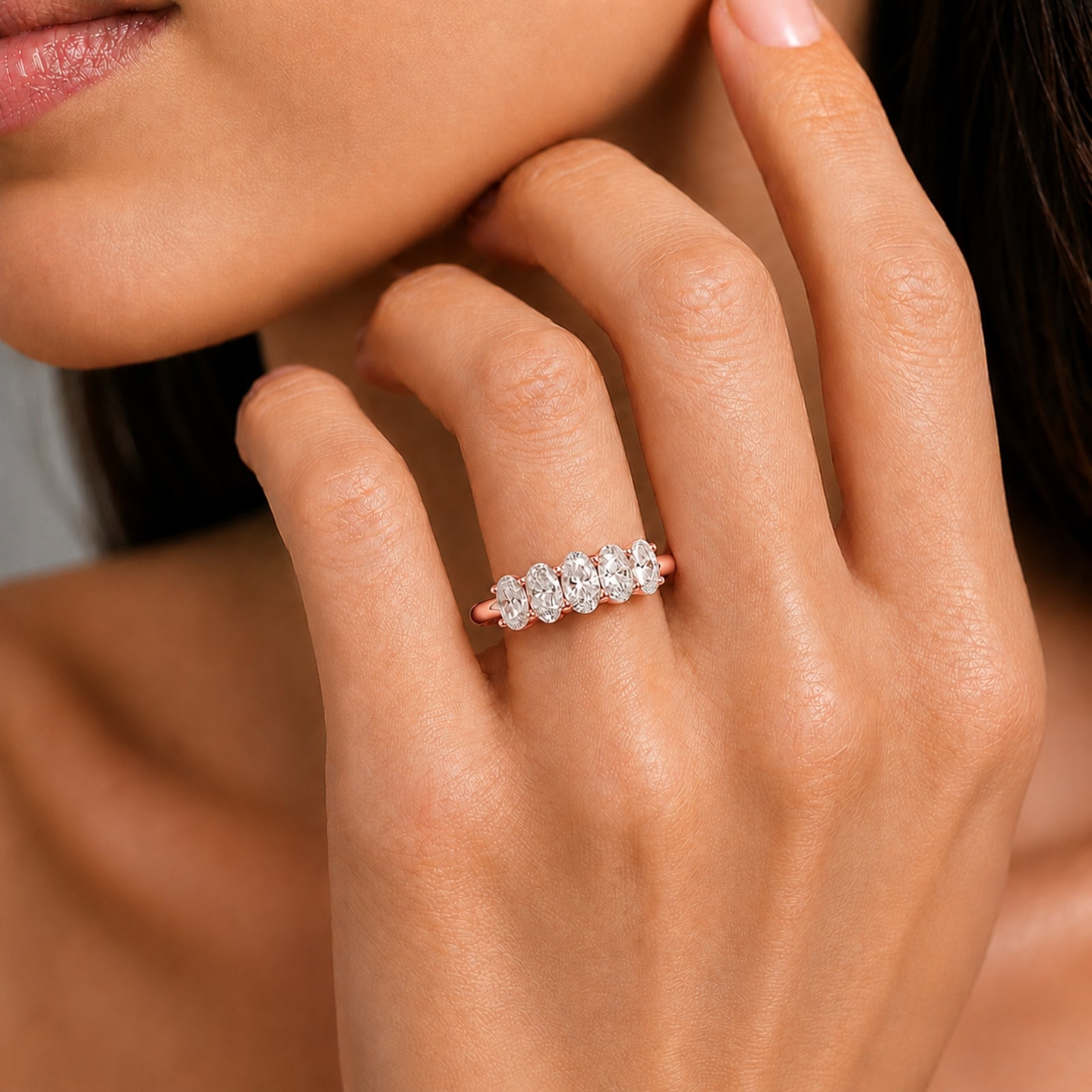 Venturant 2.00-3.00 Carat T.W. Oval-cut Lab Grown Diamond (F/VS+) 14K Gold 5 Stone Band Ring