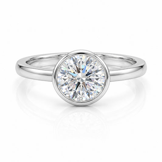 1.00-6.00 Carat T.W. Round-cut Lab Grown Diamond (F/VS+) 14K Gold Bezel Set Ring