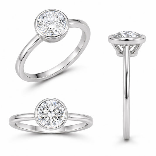 1.00-6.00 Carat T.W. Round-cut Lab Grown Diamond (F/VS+) 14K Gold Bezel Set Ring