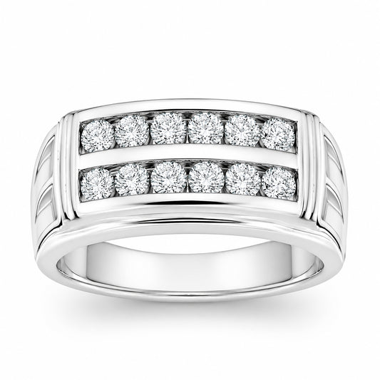 Venturant Lab Grown Diamond (F/VS+) 1.00 carat Round cut Sterling Silver Men's Ring - Sterling Silver | Gold over Silver
