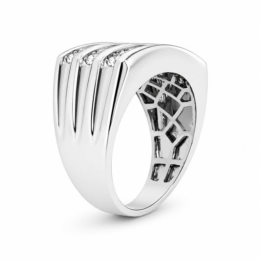 Venturant Lab Grown Diamond (F/VS+) 1.00 carat Round cut Sterling Silver Men's Ring - Sterling Silver | Gold over Silver