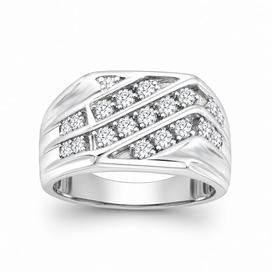 Venturant Lab Grown Diamond (F/VS+) 1.00 carat Round cut Sterling Silver Men's Ring - Sterling Silver | Gold over Silver
