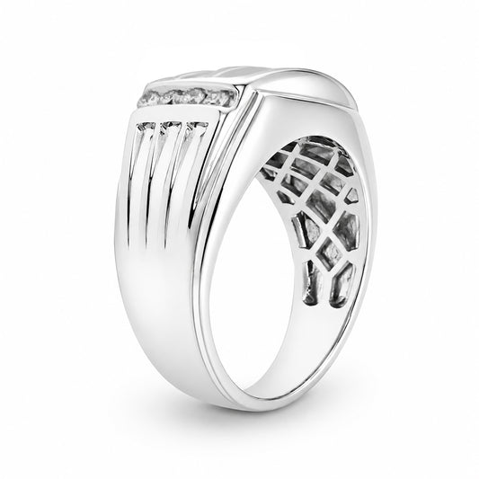 Venturant Lab Grown Diamond (F/VS+) 1.00 carat Round cut Sterling Silver Men's Ring - Sterling Silver | Gold over Silver