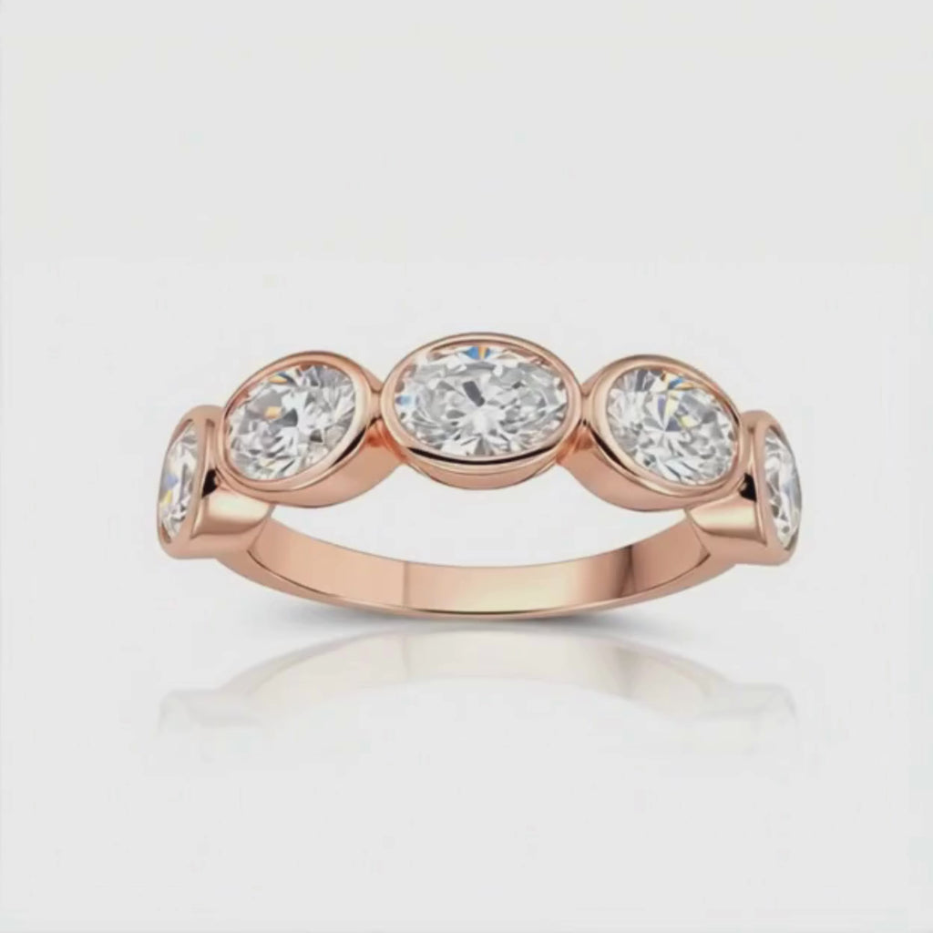 Venturant 3.00 Carat T.W. Oval-cut Lab Grown Diamond (F/VS+) 14K Gold Bezel Set 5 Stone Band Ring